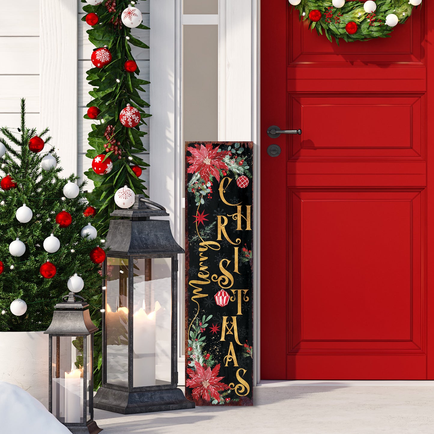 Merry Christmas Porch Sign | Rustic Farmhouse Entryway Decor