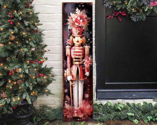 36in Girl Nutcracker Christmas Porch Sign - Front Porch Welcome Sign, Modern Farmhouse Wall Decor, Vintage Christmas Decor for Outdoor