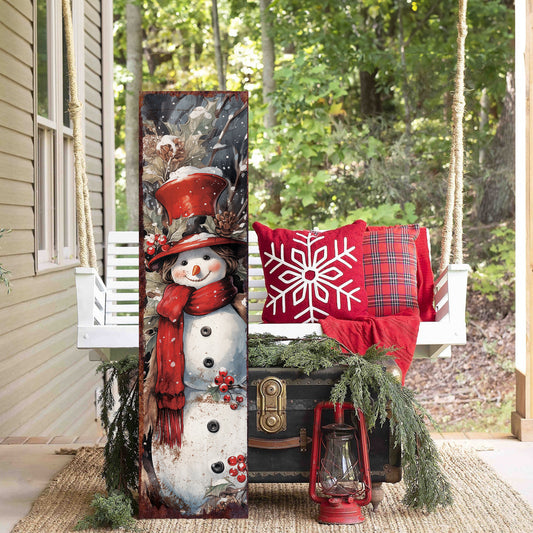 Whimsical Snowman Christmas Porch Sign | Farmhouse Outdoor Welcome Decor
