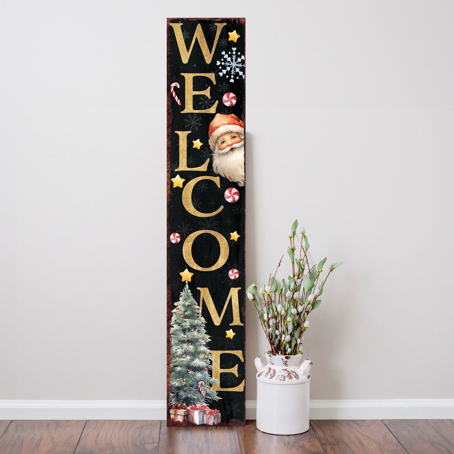 48in Welcome Christmas Porch Sign - Front Porch Santa Christmas Welcome Sign, Rustic Modern Farmhouse Entryway Board