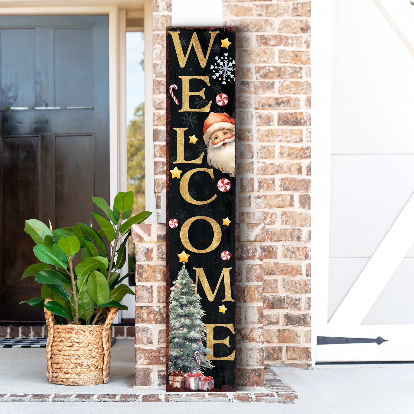 48in Welcome Christmas Porch Sign - Front Porch Santa Christmas Welcome Sign, Rustic Modern Farmhouse Entryway Board