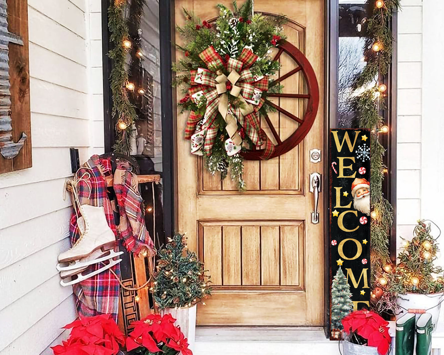 48in Welcome Christmas Porch Sign - Front Porch Santa Christmas Welcome Sign, Rustic Modern Farmhouse Entryway Board