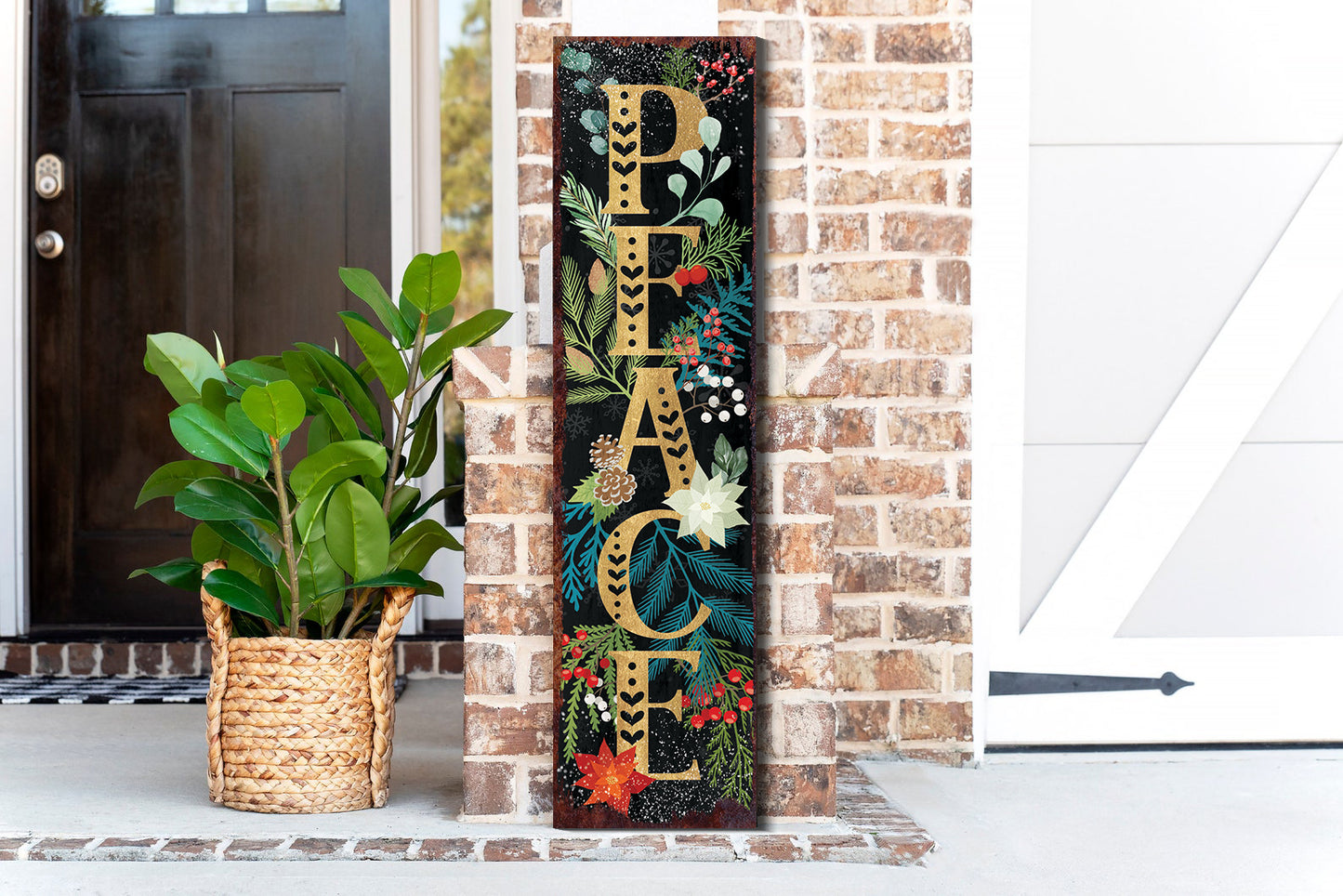 36in Peace Porch Sign - Front Porch Christmas Welcome Sign, Rustic Modern Farmhouse Entryway Board