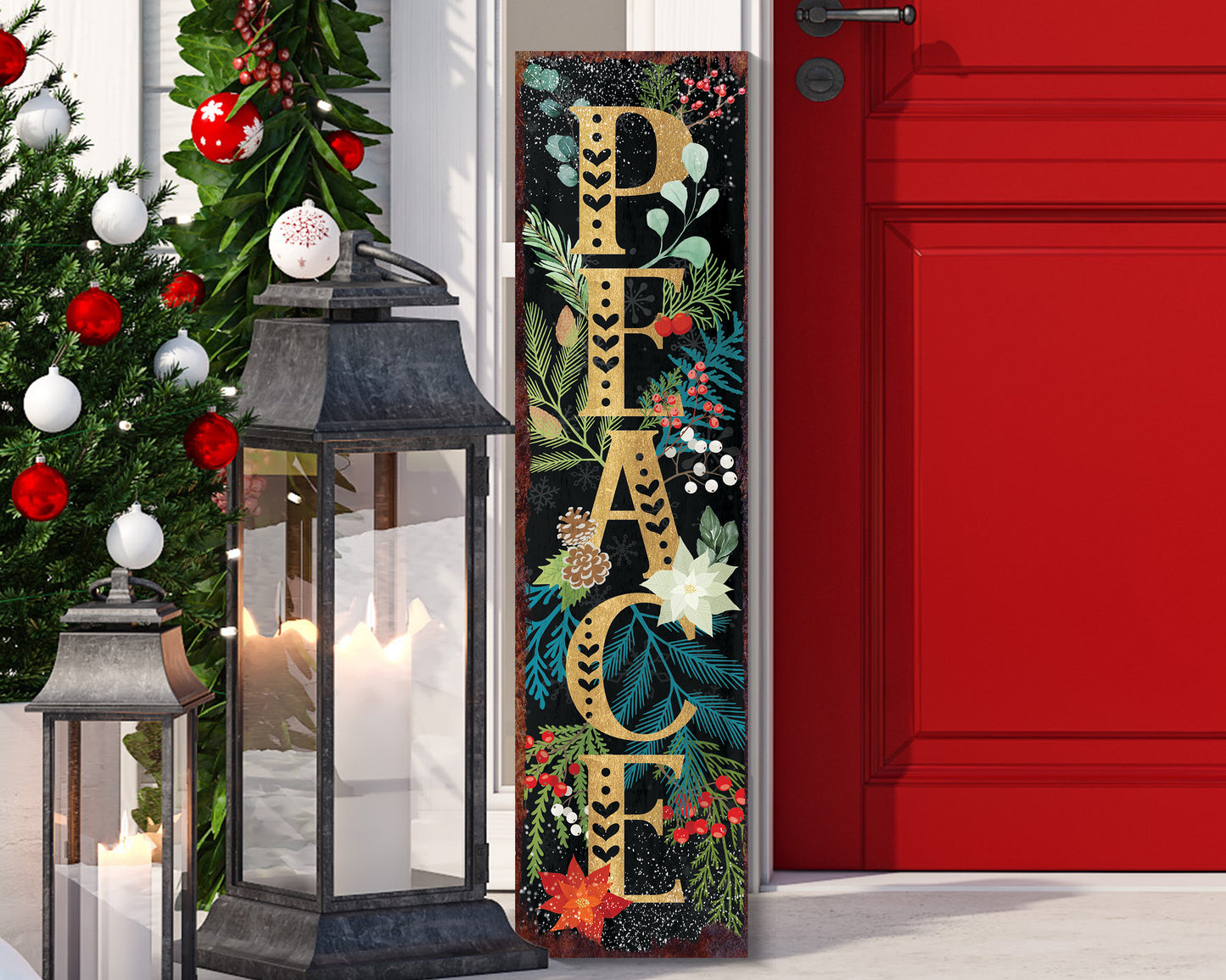 36in Peace Porch Sign - Front Porch Christmas Welcome Sign, Rustic Modern Farmhouse Entryway Board