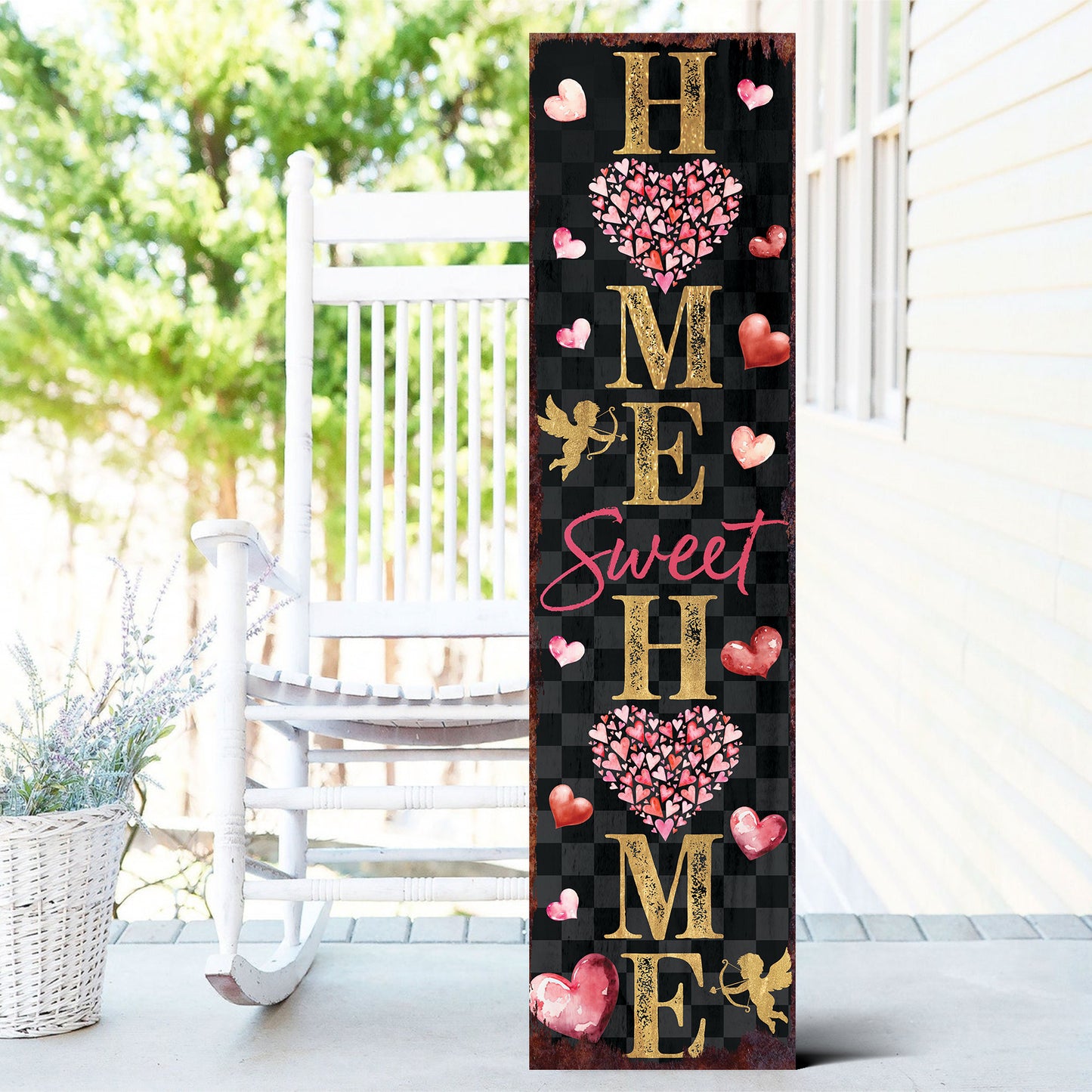 Valentine’s Day Home Sweet Home Porch Sign | Wooden Entryway Decor | UV Print | Front Porch Plaque | 3 Sizes