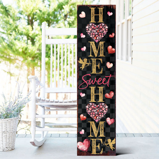 Valentine’s Day Home Sweet Home Porch Sign | Wooden Entryway Decor | UV Print | Front Porch Plaque | 3 Sizes Available