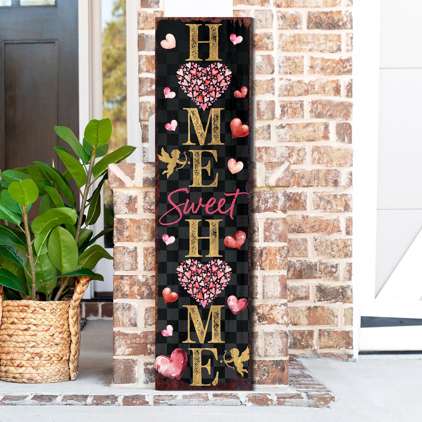 Valentine’s Day Home Sweet Home Porch Sign | Wooden Entryway Decor | UV Print | Front Porch Plaque | 3 Sizes Available