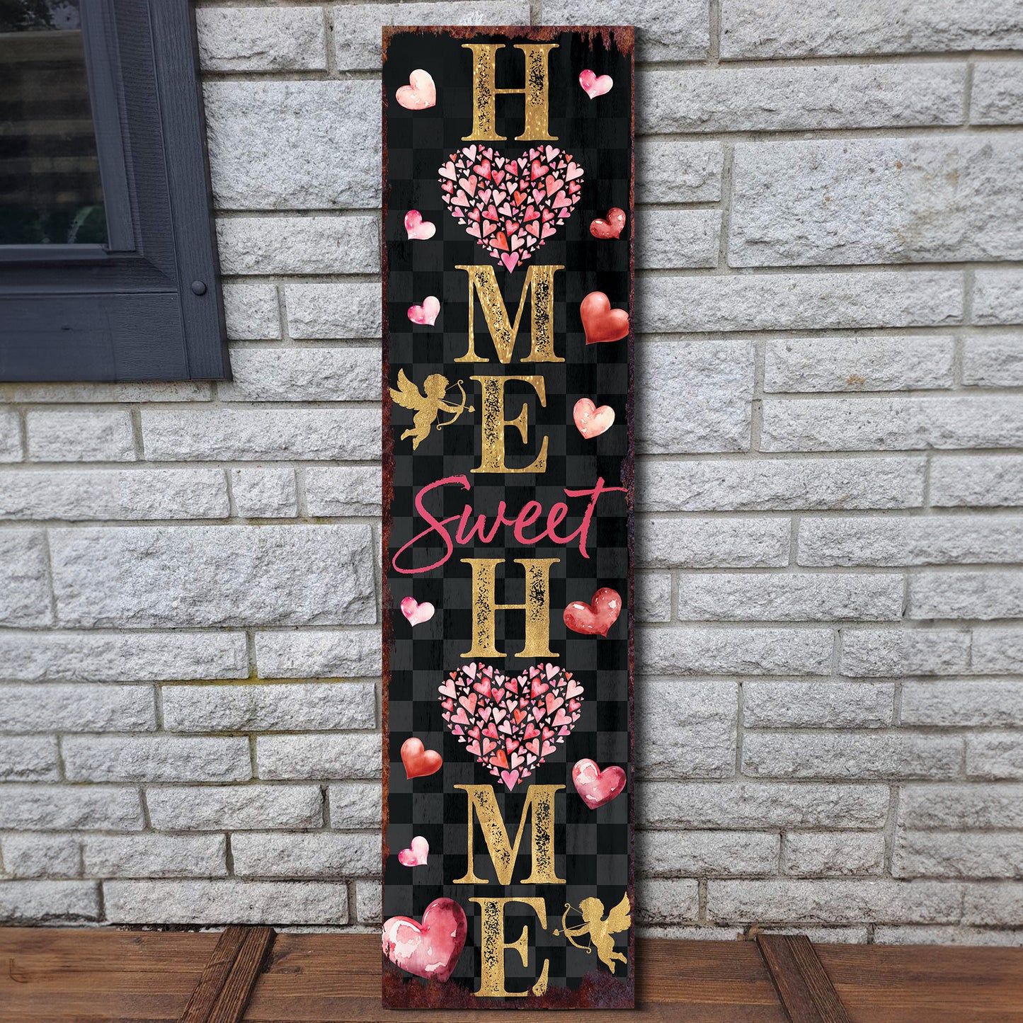 Valentine’s Day Home Sweet Home Porch Sign | Wooden Entryway Decor | UV Print | Front Porch Plaque | 3 Sizes Available