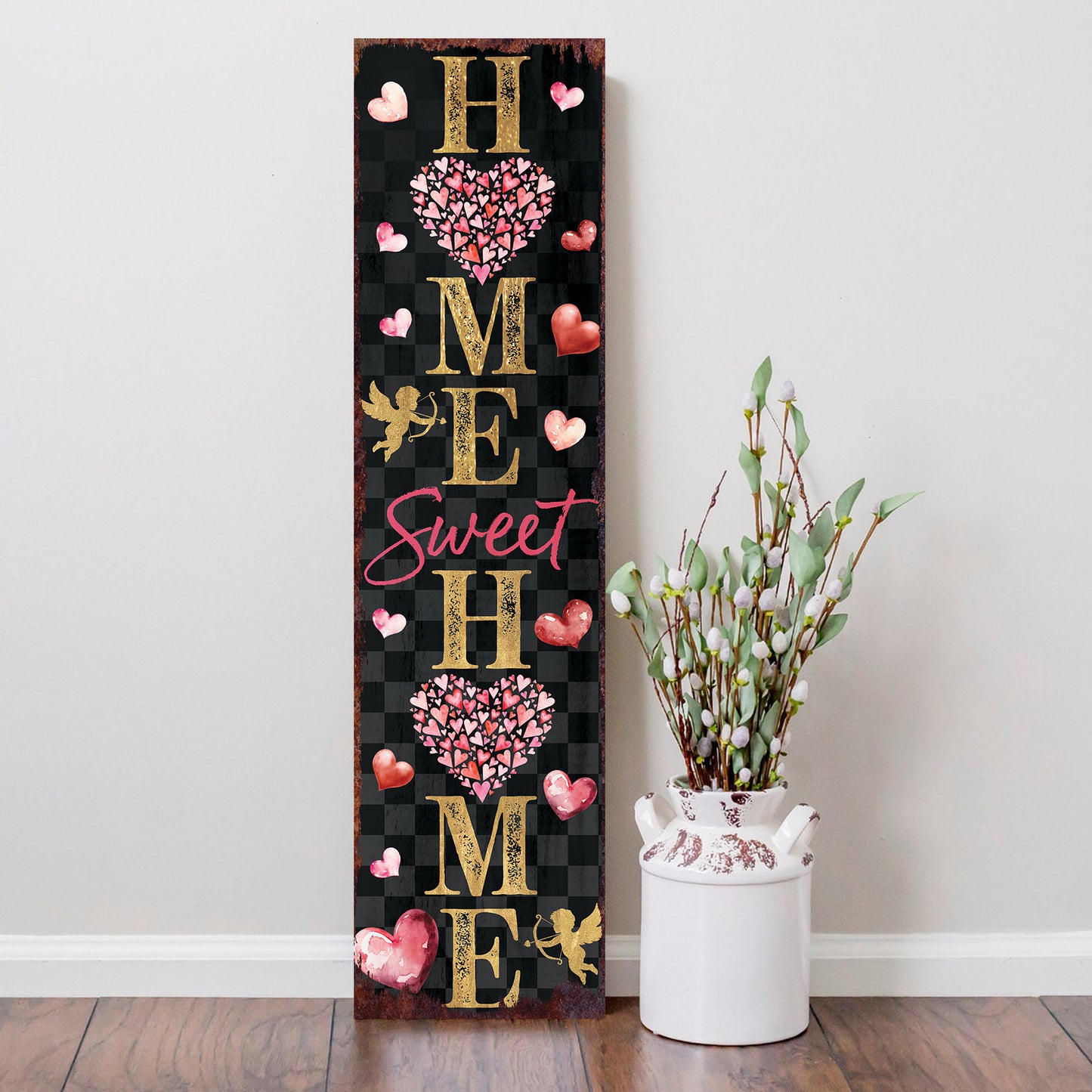 Valentine’s Day Home Sweet Home Porch Sign | Wooden Entryway Decor | UV Print | Front Porch Plaque | 3 Sizes Available