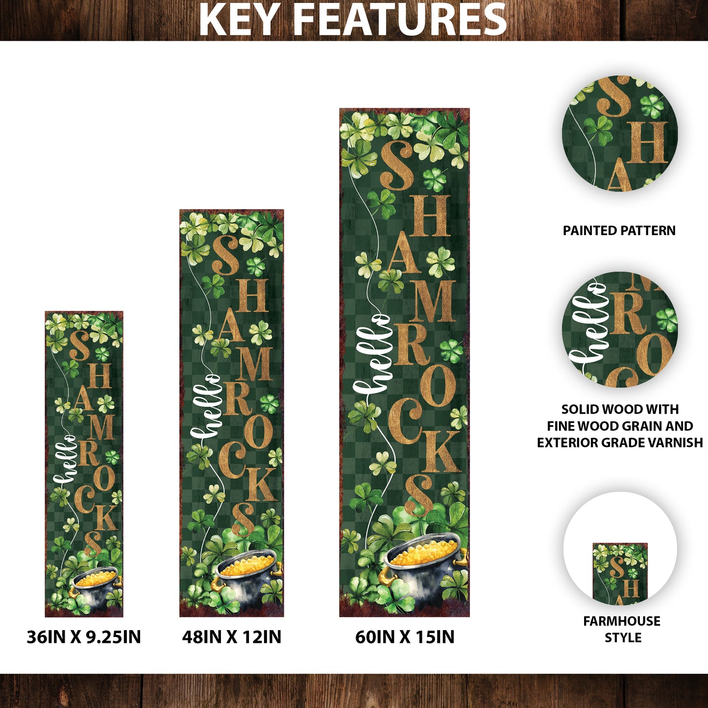 Hello Shamrocks St. Patrick’s Day Porch Sign Entryway Decor | UV Print | Front Porch Plaque | Seasonal Home Decor | 3 Sizes