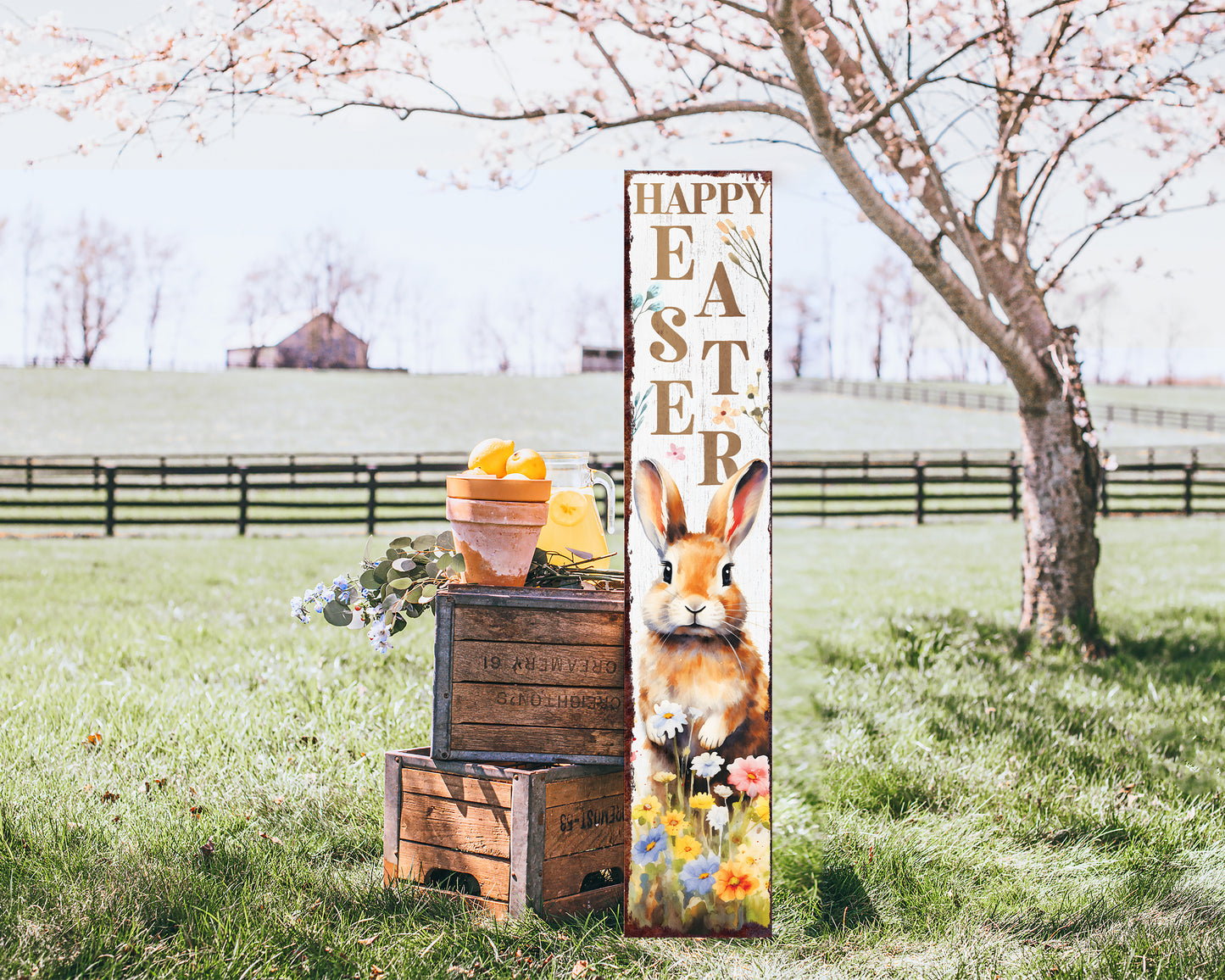 48in Rustic Modern Farmhouse 'Happy Easter' Sign for Front Porch Sign| Easter Outdoor Decor for Front Door