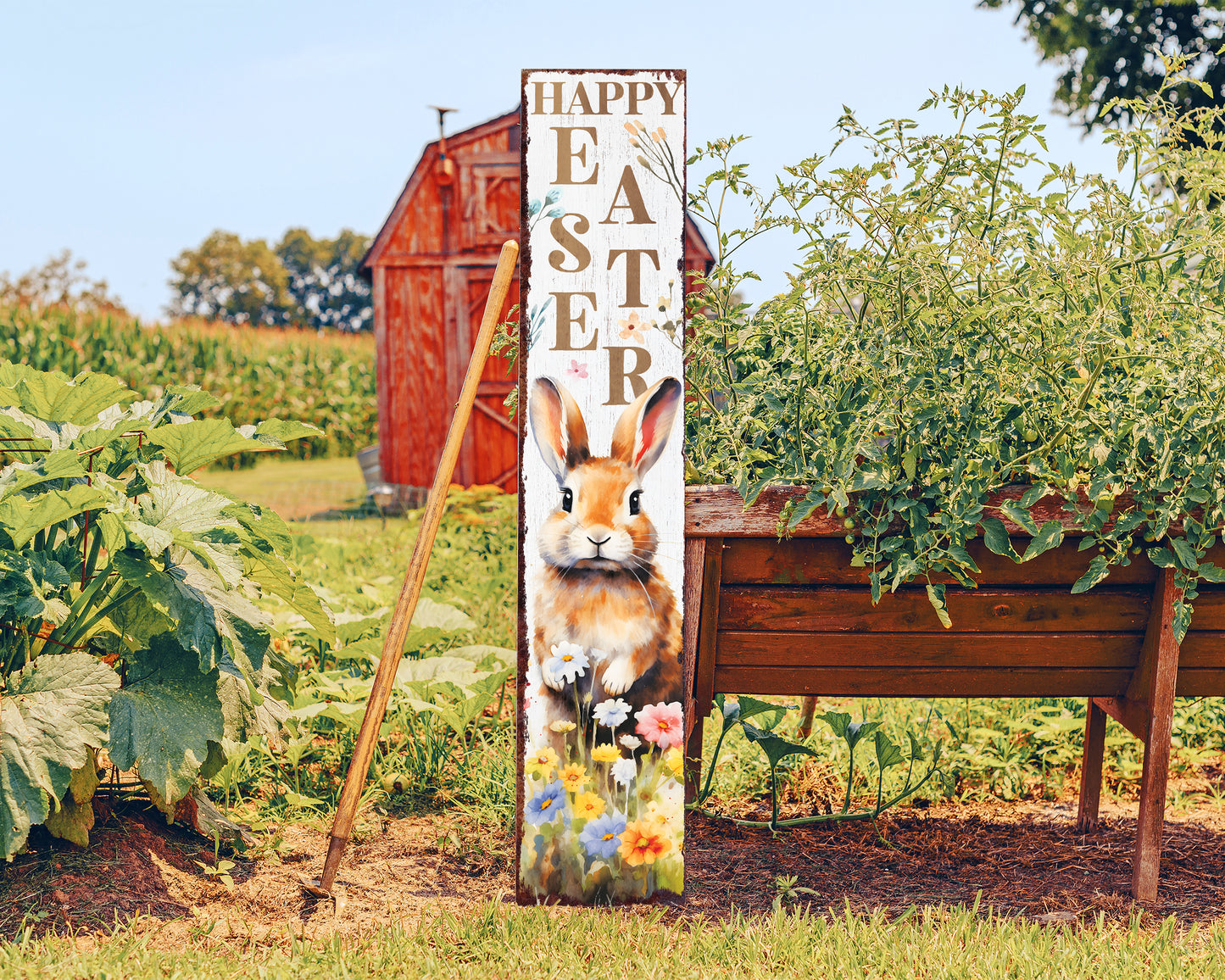 48in Rustic Modern Farmhouse 'Happy Easter' Sign for Front Porch Sign| Easter Outdoor Decor for Front Door