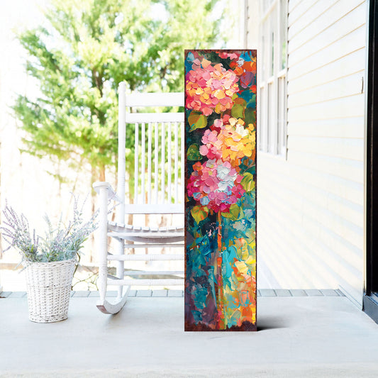 Oil Paint Style Hydrangeas Spring Porch Sign | Floral Home Decor | Perfect for Living Room, Entryway, Mantle, Porch| UV Print