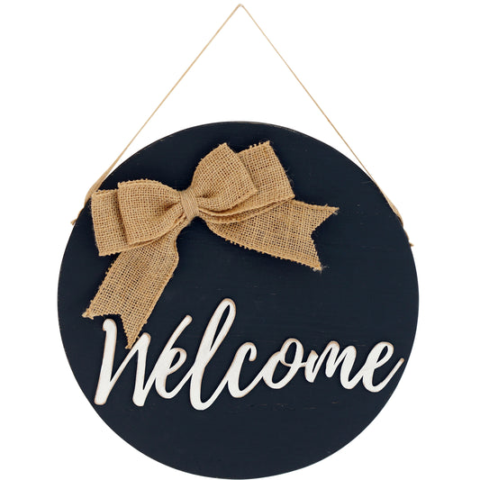 12in Reversible Black Welcome Hanging Sign for Front Door Decor - Rustic Door Hangers