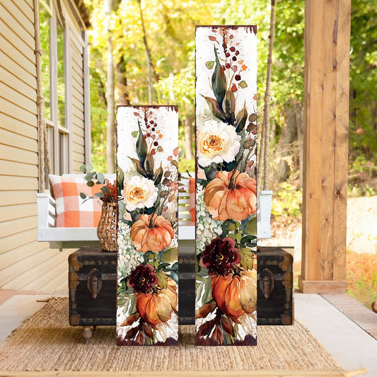 Fall Pumpkin Porch Sign - Front Porch Fall Sign with Vintage Autumn Decoration, Rustic Modern Farmhouse Entryway Porch Decor | 2 Size Options