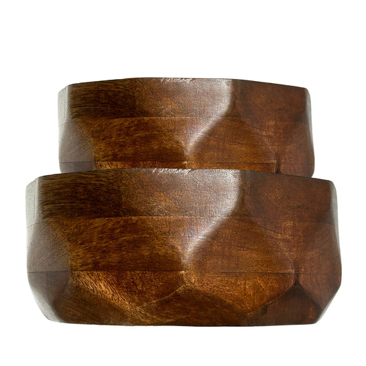 Acacia Wood Serving Bowls | Calabash Bowl Set of 2 |  Hand-Carved Decorative Wooden Bowls