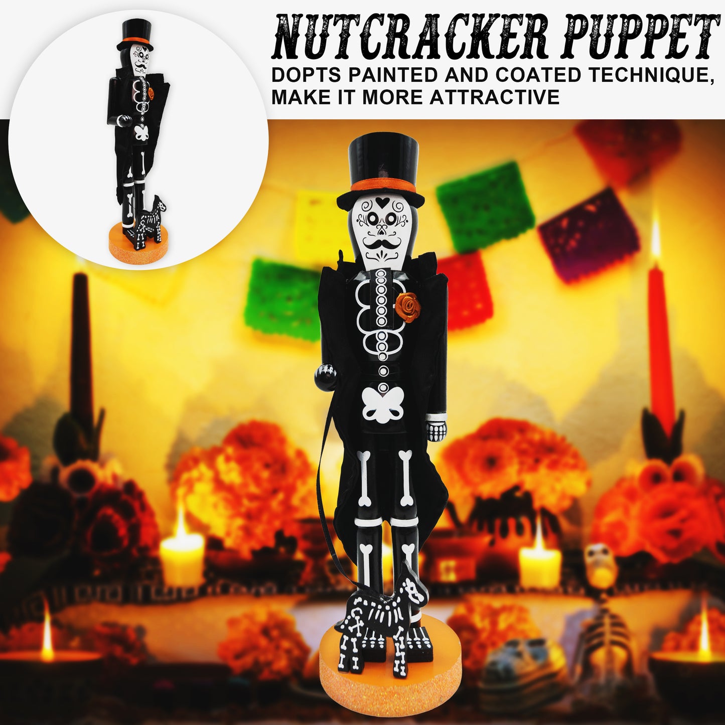 Dia De Los Muertos Boy Nutcracker Hand-Painted Day of The Dead Skeleton Decorative Figurine for Home