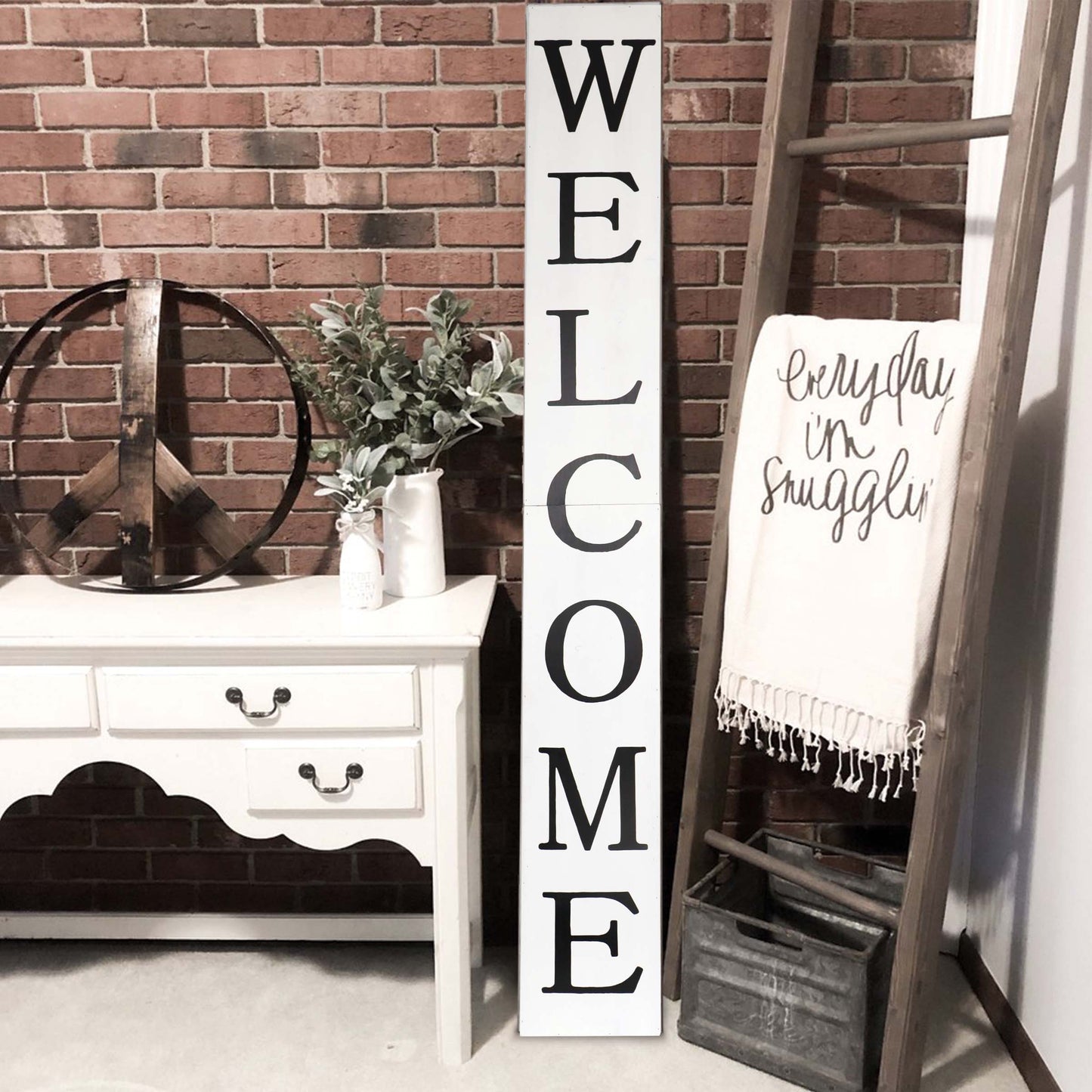 72in Rustic White Outdoor Welcome Sign - Elegant Decor for Front Door, Porch, and Entryway