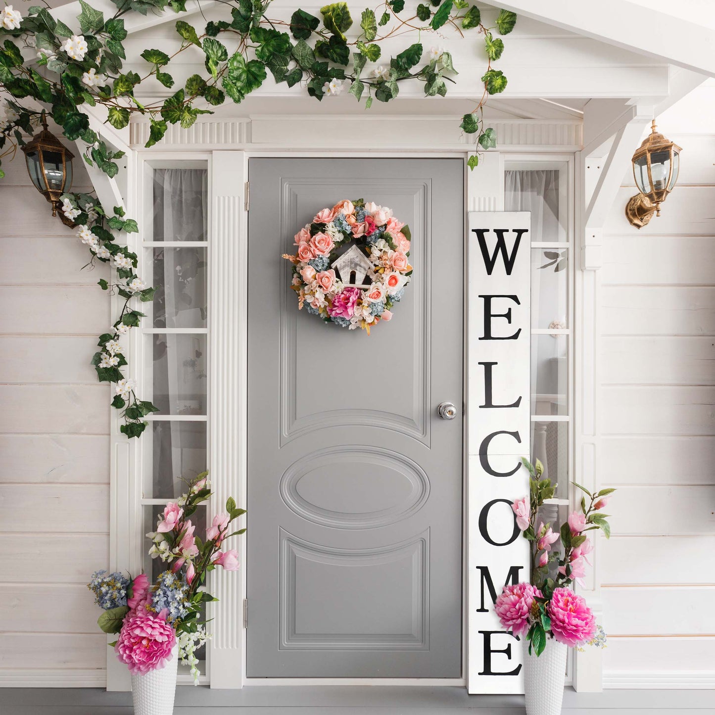 72in Rustic White Outdoor Welcome Sign - Elegant Decor for Front Door, Porch, and Entryway