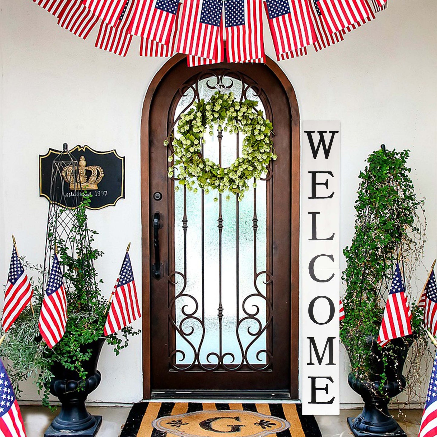 72in Rustic White Outdoor Welcome Sign - Elegant Decor for Front Door, Porch, and Entryway