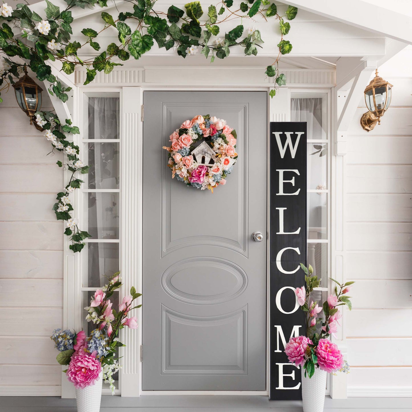 72in Welcome Porch Sign - Rustic Farmhouse Front Porch Decor in Black - Welcome Sign for Front Door