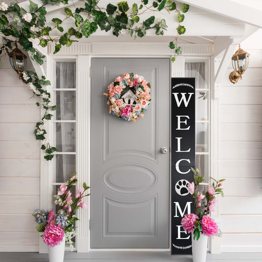 72in Outdoor Welcome Sign with Animal Paw Pattern - Friendly Decor for Entryway, Porch, and Front Door