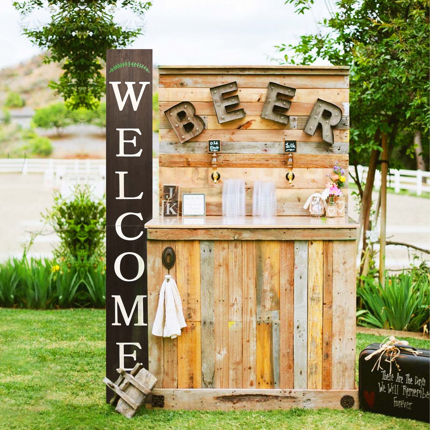 72in Outdoor Welcome Sign | Brown Front Door Decor | Rustic Tall Welcome Sign | Front Porch Decor