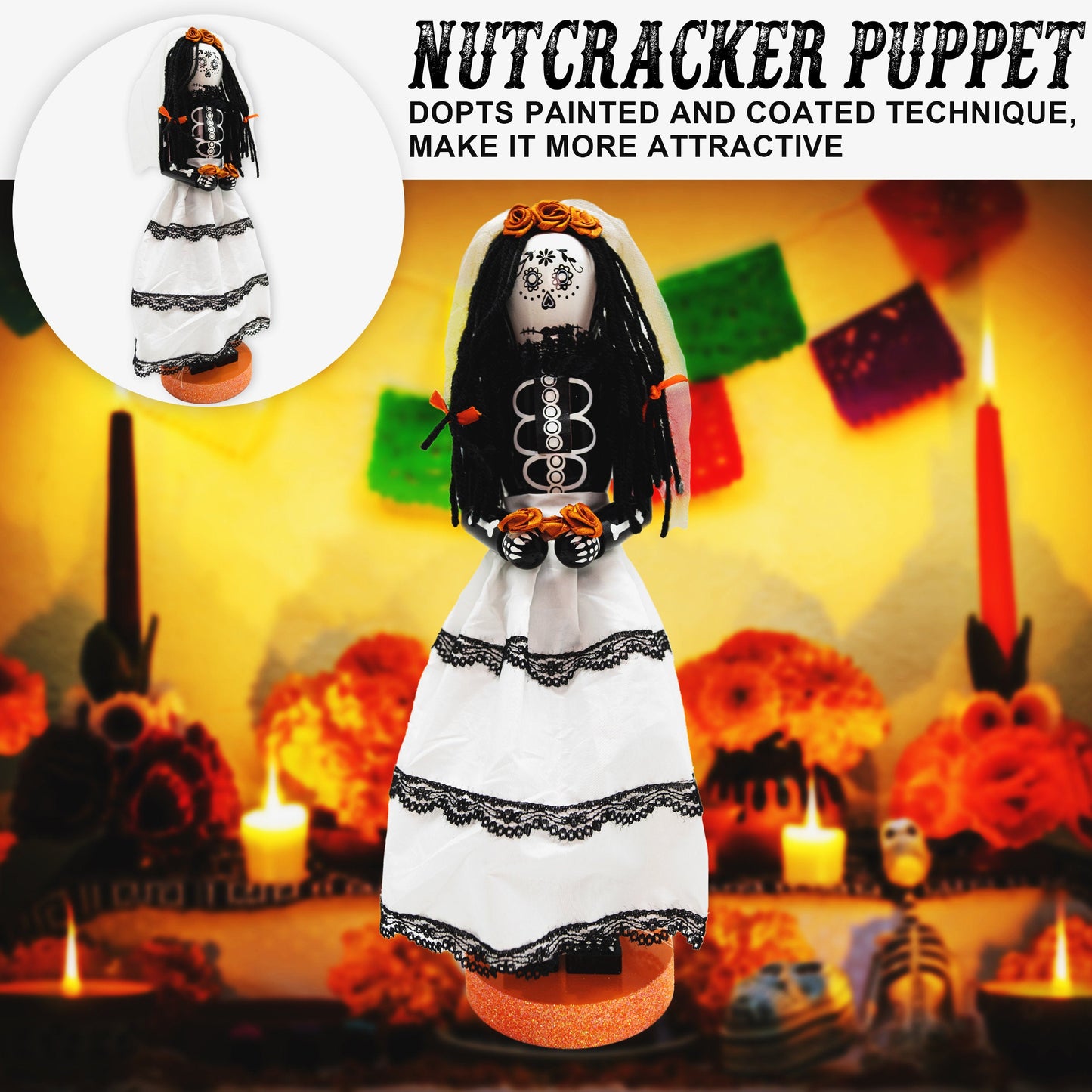 Dia De Los Muertos Girl Nutcracker Hand-Painted Day of The Dead Skeleton Decorative Figurine for Home