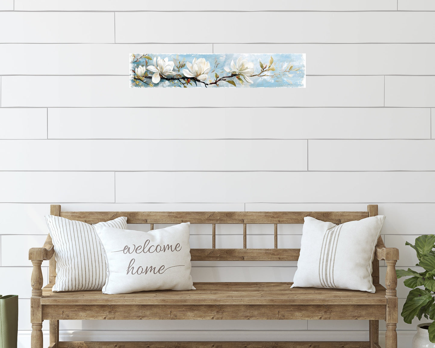 36in Spring Magnolia Wall Sign | Oil Paint Style White Magnolia | Light Blue Background | Perfect for Entryway, Front Door, Porch Home Decor