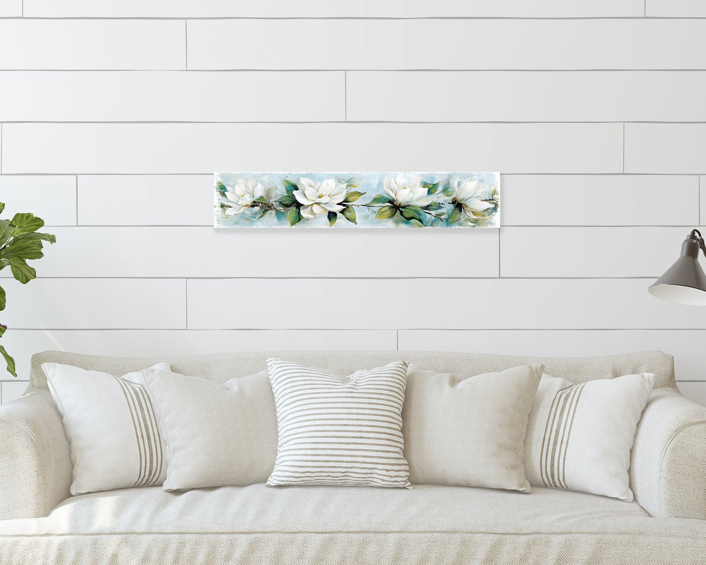 36in Spring Magnolia Wall Sign | Oil Paint Style White Magnolia | Light Blue Background | Perfect for Entryway, Front Door, Porch Home Decoration