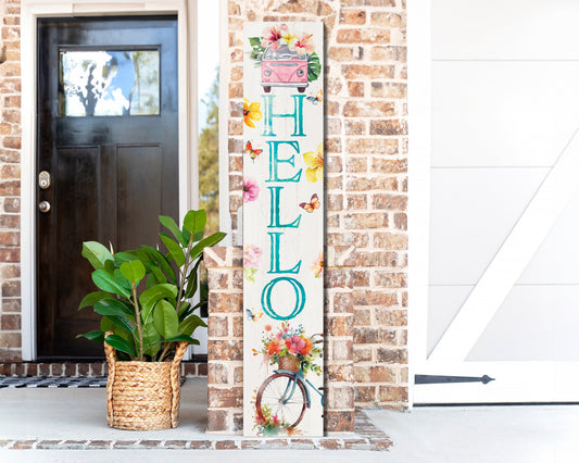 48in 'Hello' Porch Sign for Spring Front Door - Ideal for Outdoor Entryway, Living Room Mantle, Front Porch Decor