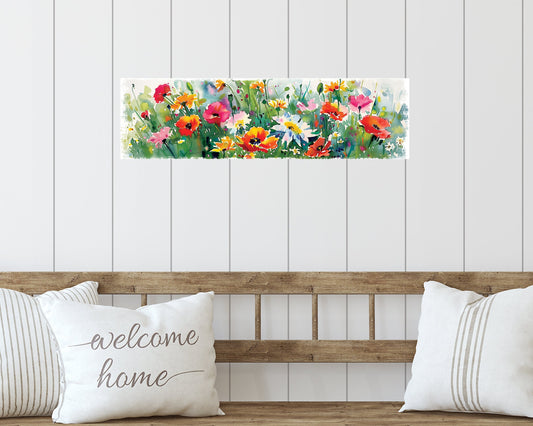 32in Spring Watercolor Style Wildflower Wall Sign | Perfect for Living Room, Entryway, Mantle, Kitchen, Porch, Wall Decor Sign