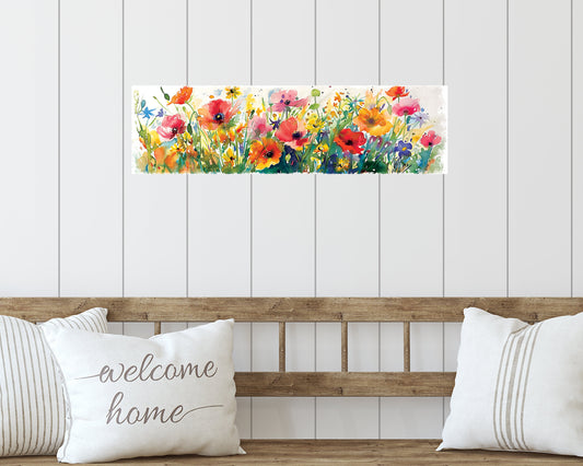 32in Spring Watercolor Style Wildflower Wall Sign | Perfect for Living Room, Entryway, Mantle, Kitchen, Porch, Wall Plaque