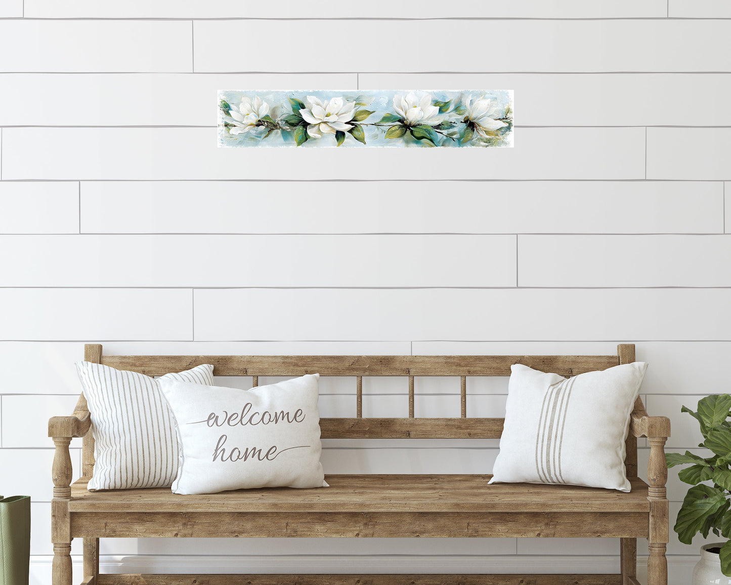 36in Spring Magnolia Wall Sign | Oil Paint Style White Magnolia | Light Blue Background | Perfect for Entryway, Front Door, Porch Home Decoration