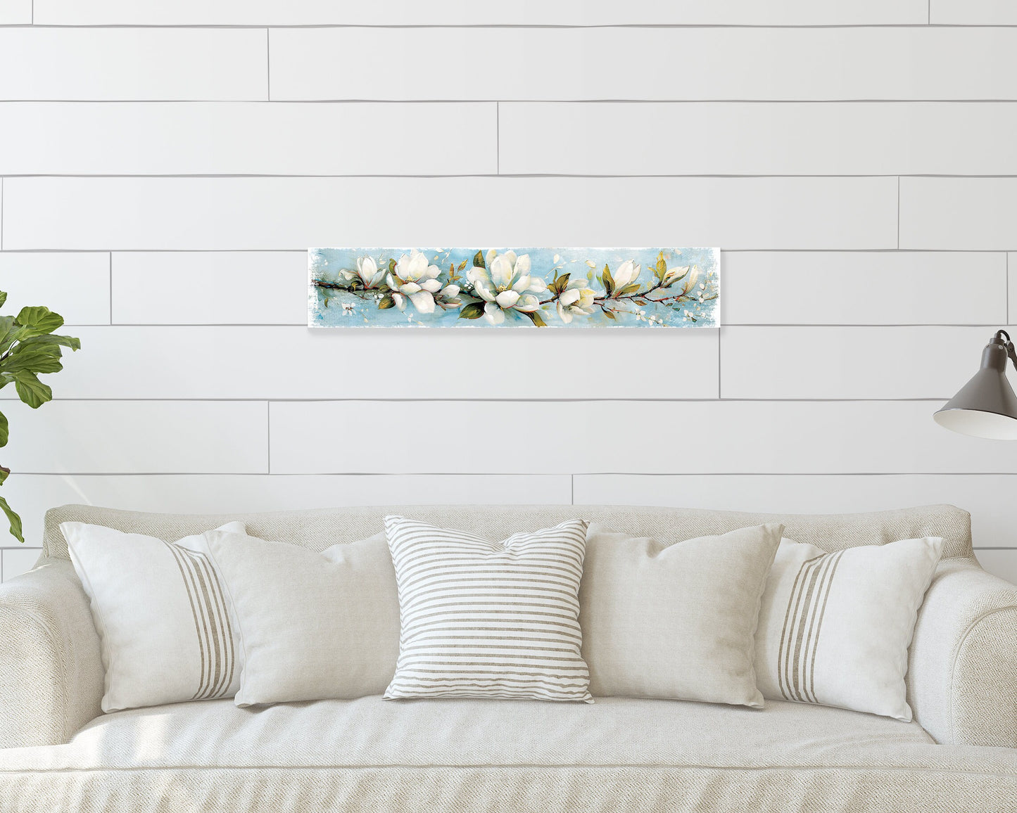 36in Spring Magnolia Wall Sign - Oil Paint Style White Magnolia on Light Blue Background, Perfect for Entryway, Front Door, Porch Home Decor