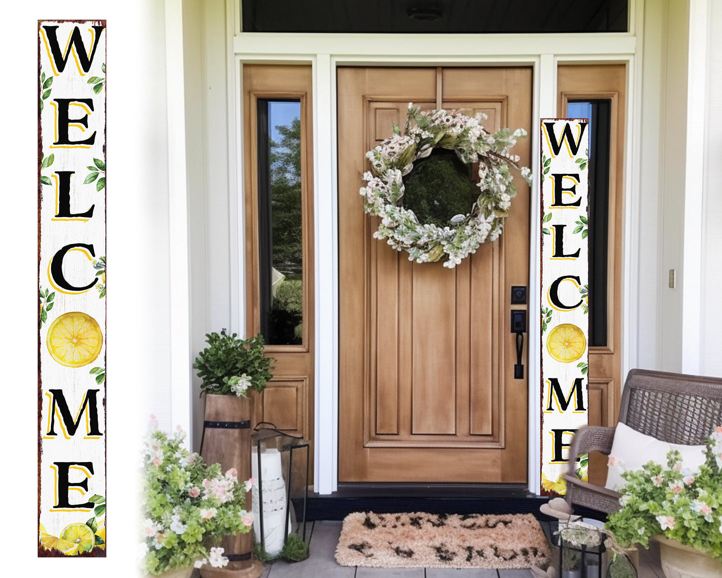 72in Fresh Lemon Summer Welcome Porch Sign | Rustic Wooden Decor | Outdoor Wall Art | Vibrant Farmhouse Patio Display