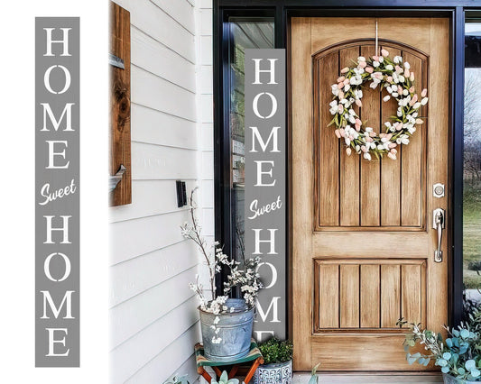 72in Gray Home Sweet Home Sign | Rustic Wood Front Door Decor | Farmhouse Porch Sign Decorations | Patio Decor | Wooden Decor