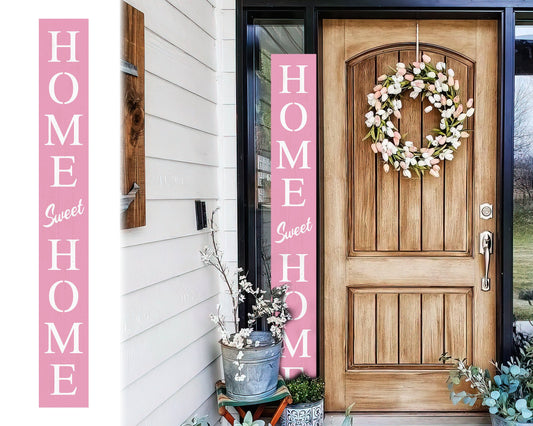 72in Pink Home Sweet Home Sign | Rustic Wood Front Door Decor | Farmhouse Porch Sign Decorations | Patio Decor | Wooden Decor