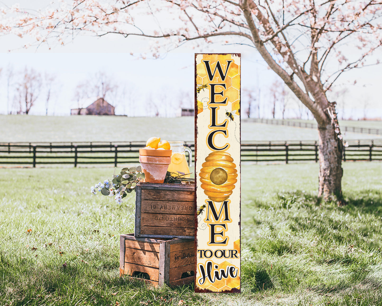 48in "Welcome to Our Hive" Summer Porch Sign | Bee-Themed Home Decor | Perfect for Living Room, Entryway, Mantle, Porch, Front Door