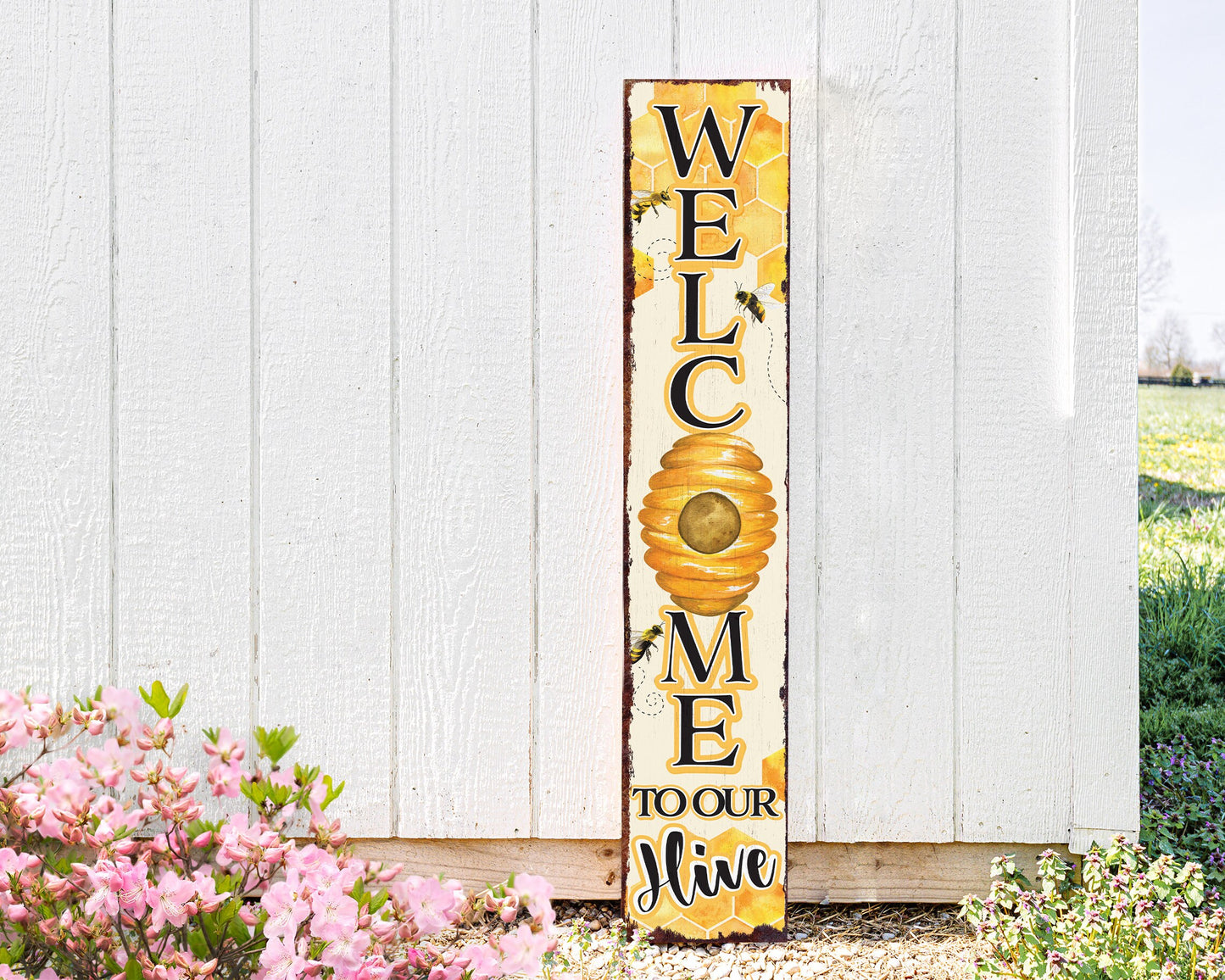 48in "Welcome to Our Hive" Summer Porch Sign | Bee-Themed Home Decor | Perfect for Living Room, Entryway, Mantle, Porch, Front Door