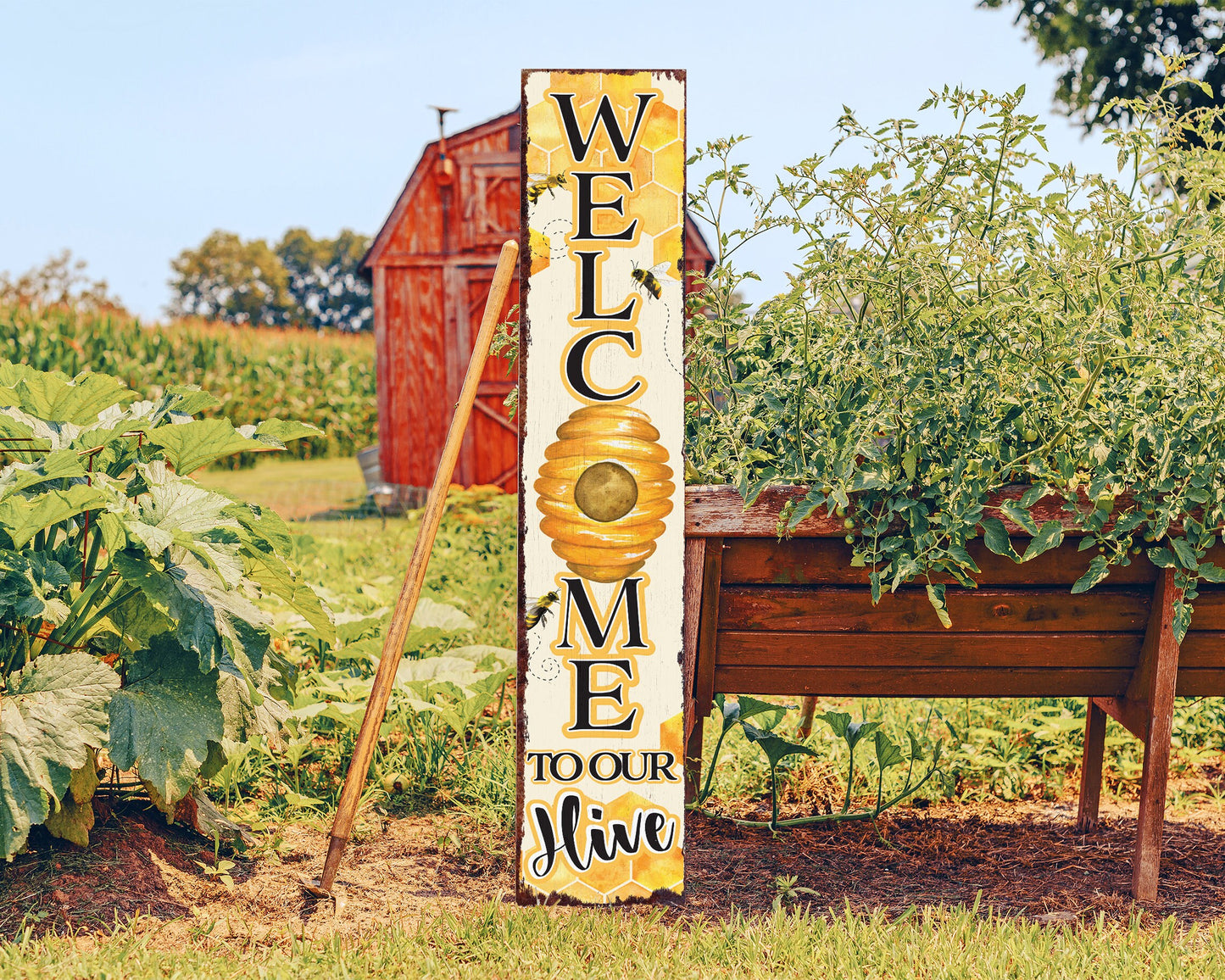 48in "Welcome to Our Hive" Summer Porch Sign | Bee-Themed Home Decor | Perfect for Living Room, Entryway, Mantle, Porch, Front Door