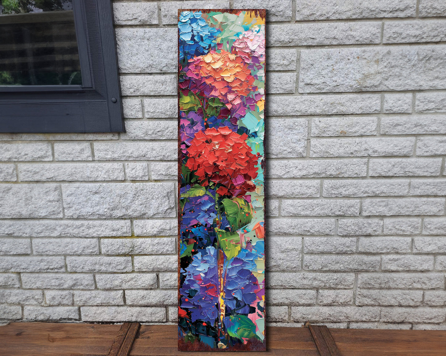 36in Hydrangeas Spring Porch Sign | UV Print | Oil Paint Style Floral Home Decor | Perfect for Living Room, Entryway, Mantle, Porch