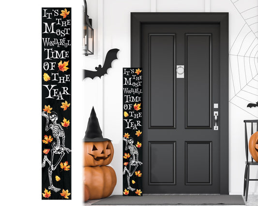 60in Dancing Skeleton Halloween Porch Sign - Front Porch Halloween Welcome Sign, Rustic Modern Farmhouse Entryway Board