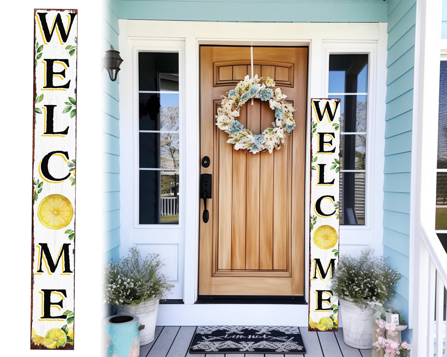 72in Fresh Lemon Summer Welcome Porch Sign | Rustic Wooden Decor | Outdoor Wall Art | Vibrant Farmhouse Patio Display