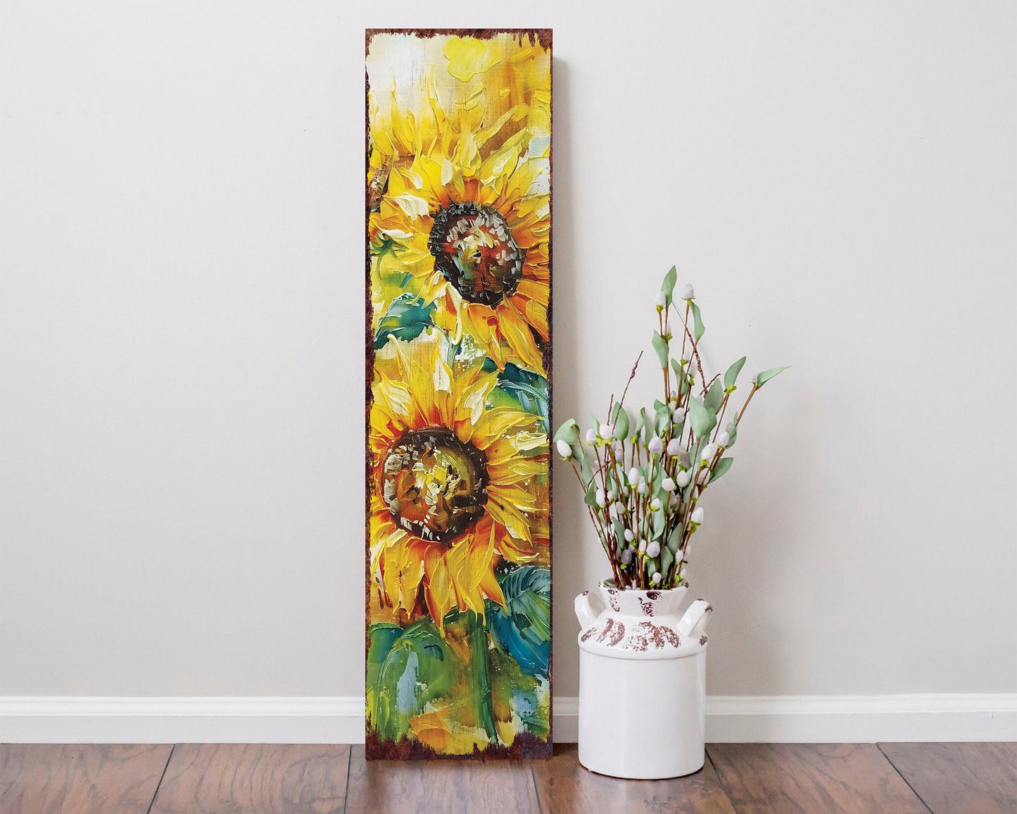 36in Summer Oil Sunflower Wooden Porch Sign | Rustic Farmhouse Decor for Door, Wall, Outdoor Entryway | UV Protected & Sealed