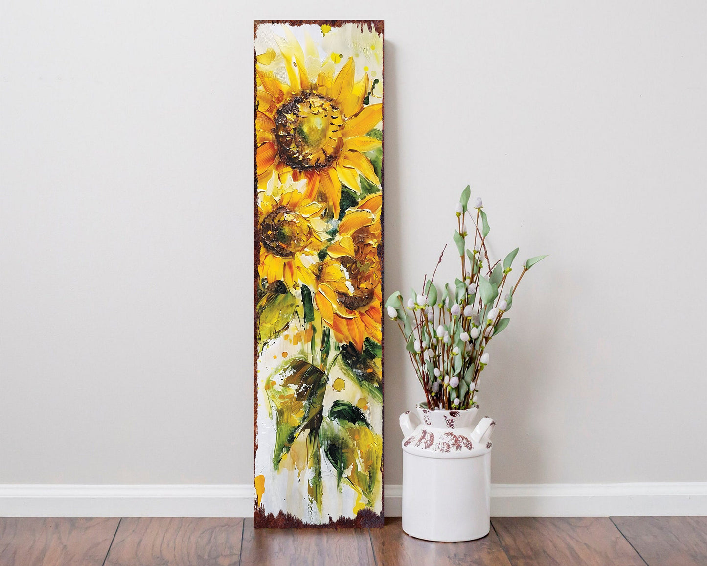 36-inch Summer Oil Sunflower Wooden Porch Sign | Rustic Farmhouse Decor for Door, Wall, Outdoor Entryway Decorative | UV Protected & Sealed