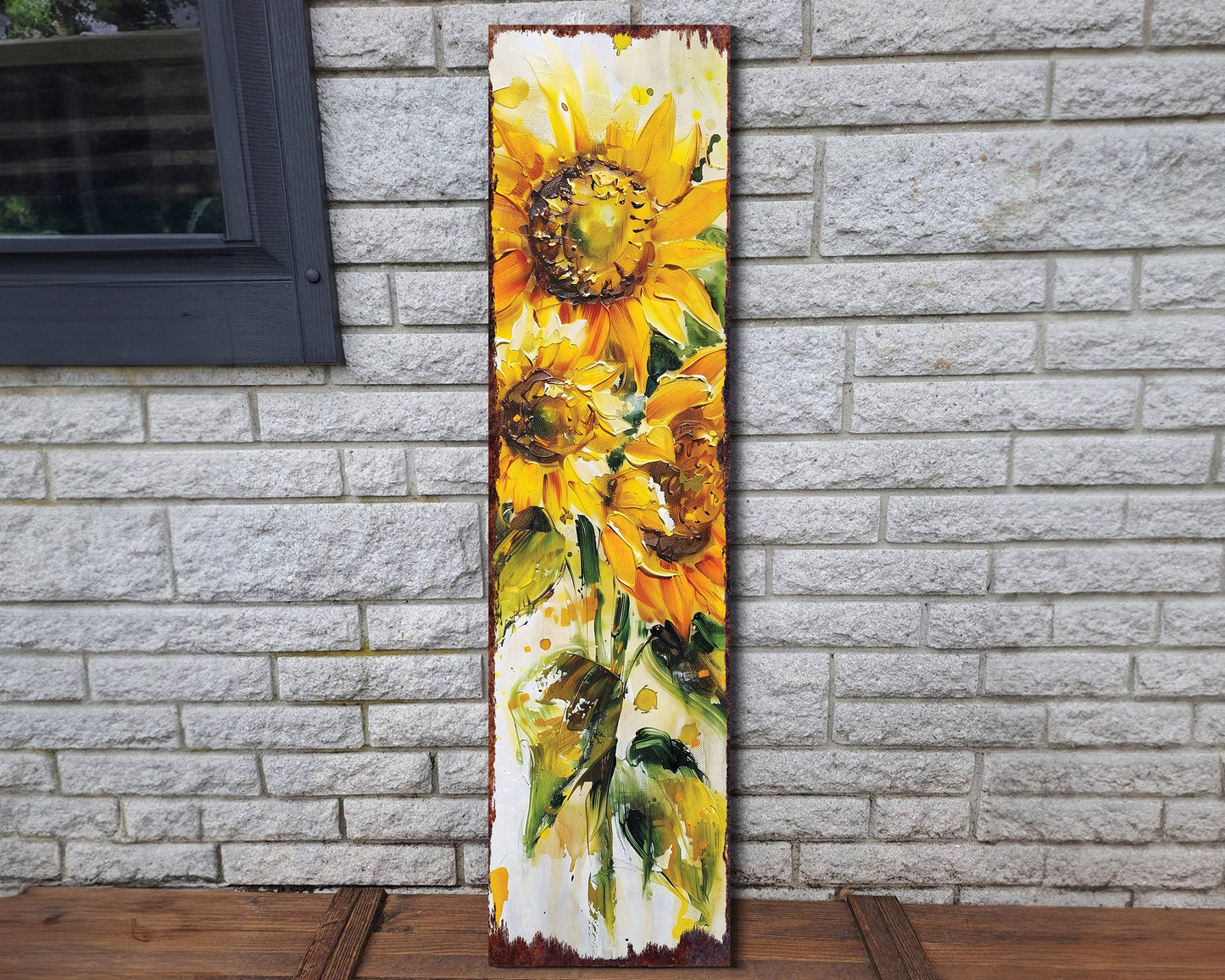 36-inch Summer Oil Sunflower Wooden Porch Sign | Rustic Farmhouse Decor for Door, Wall, Outdoor Entryway Decorative | UV Protected & Sealed