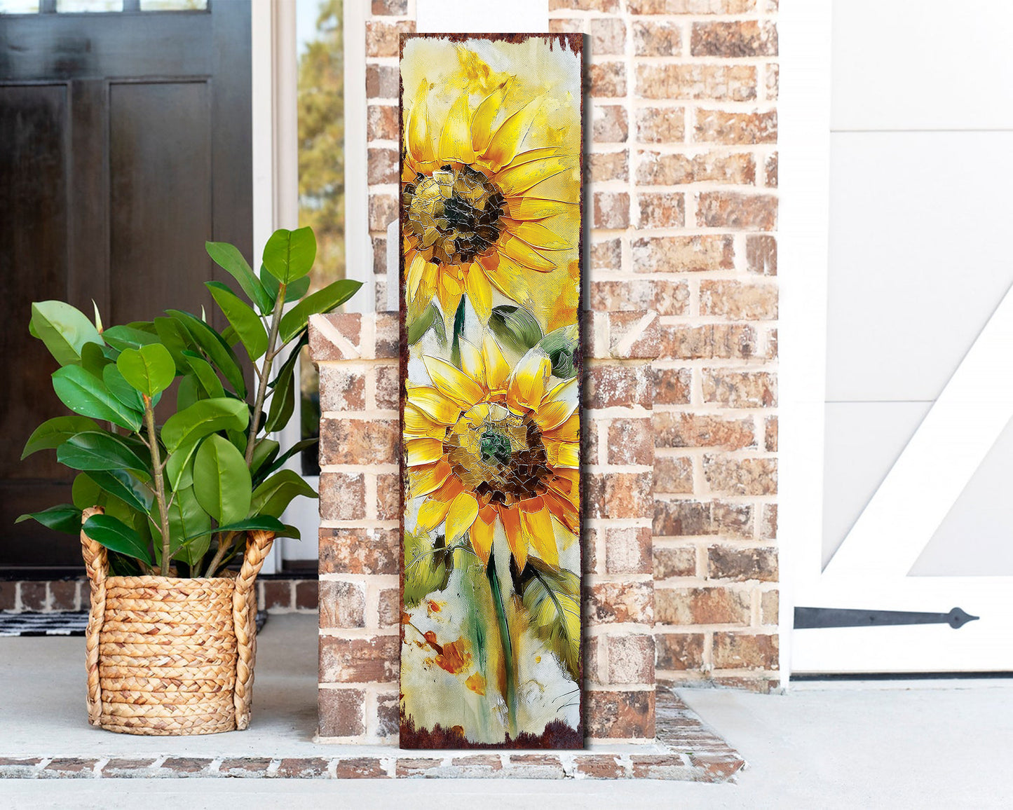 36-inch Summer Oil Sunflower Wooden Porch Sign | Rustic Farmhouse Decor for Door, Wall, Outdoor Entryway Decor | UV Protected & Sealed