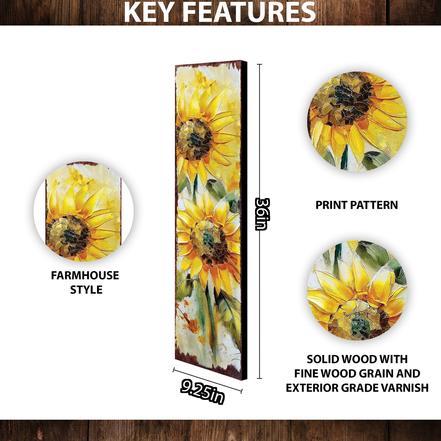 36-inch Summer Oil Sunflower Wooden Porch Sign | Rustic Farmhouse Decor for Door, Wall, Outdoor Entryway Decor | UV Protected & Sealed