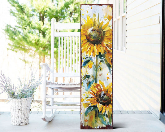 36-inch Summer Oil Sunflower Porch Sign | Rustic Farmhouse Decor for Door, Wall, Outdoor Entryway Decor | UV Protected & Sealed